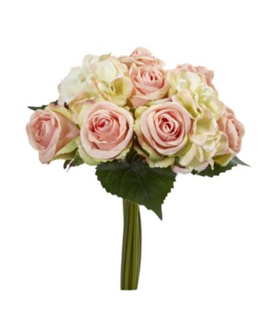 Nearly Natural 12” Rose and Hydrangea Bouquet Artificial Flower (Set of 6)