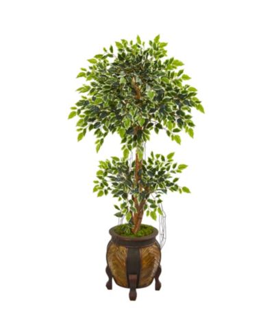 Nearly Natural 59” Variegated Ficus Artificial Tree in Decorative Planter