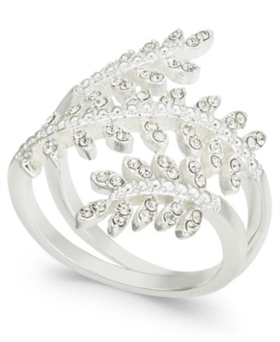 Кольцо Charter Club Fine Silver Plate Crystal Leaf Wrap