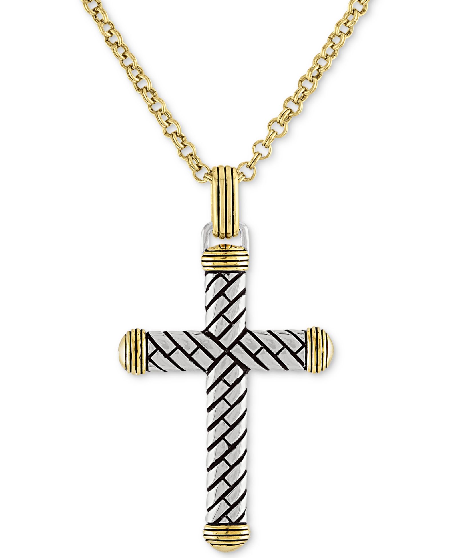 Esquire Men's Jewelry Подвеска-кулон с текстурированным крестом 22" из золота 14k поверх стерлингового серебра