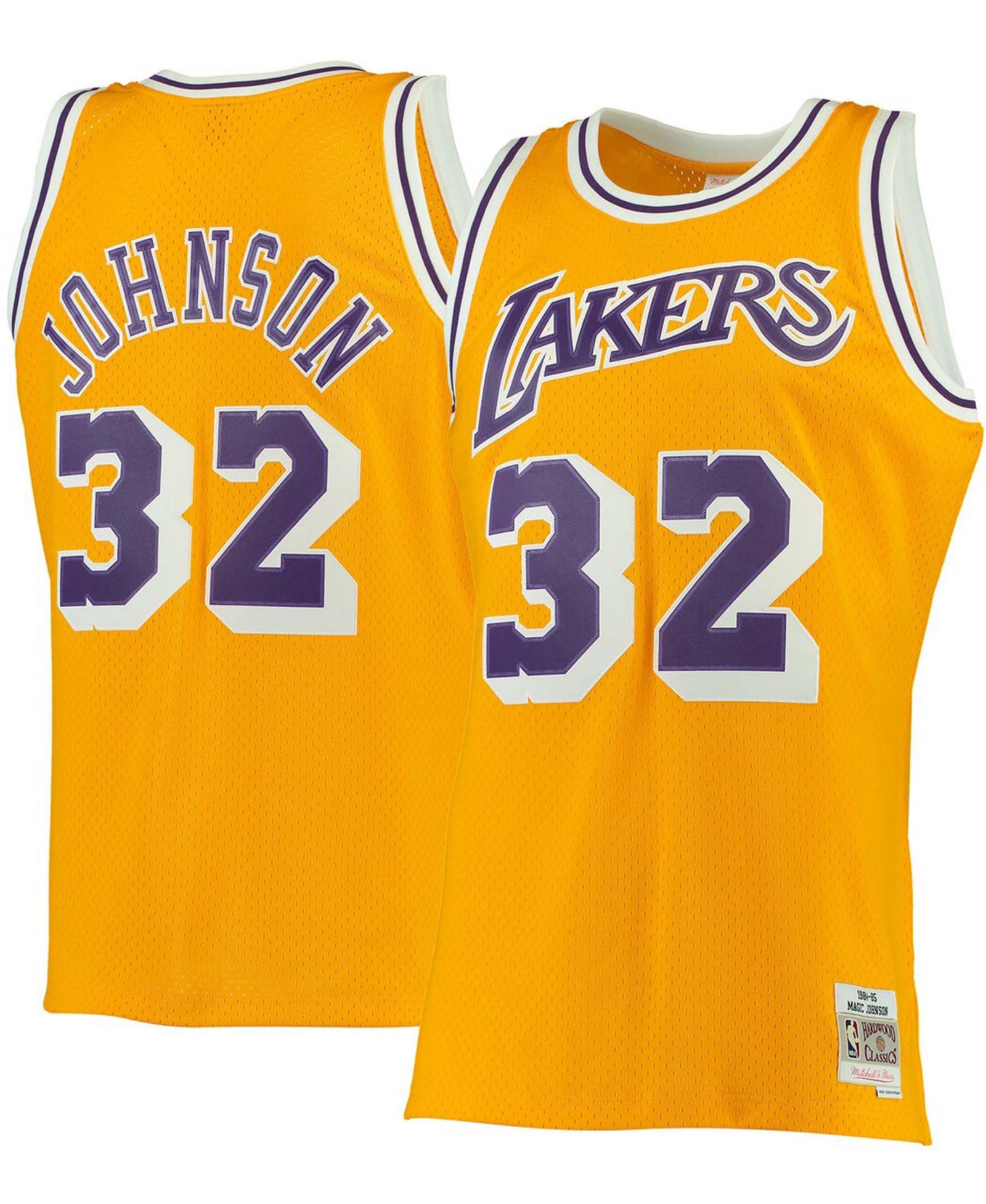 Мужская джерси Mitchell & Ness Magic Johnson Gold Los Angeles Lakers 1984-85 Hardwood Classics
