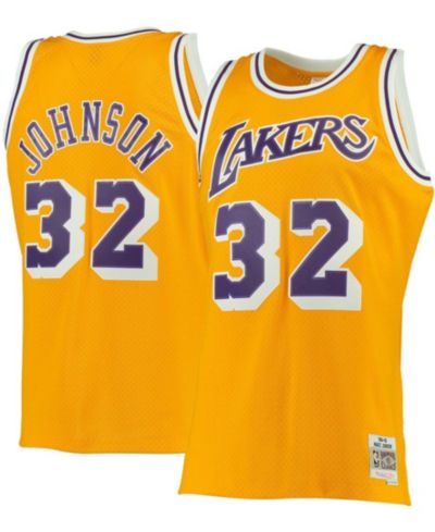 Мужская джерси Mitchell & Ness Magic Johnson Gold Los Angeles Lakers 1984-85 Hardwood Classics