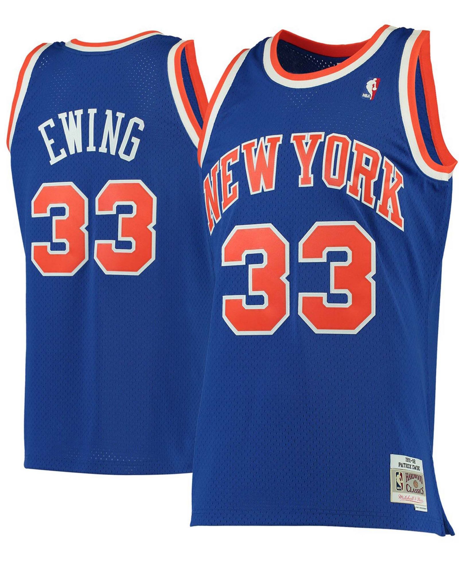 Мужская джерси Mitchell & Ness Patrick Ewing Blue New York Knicks 1991-92 Hardwood Classics Swingman