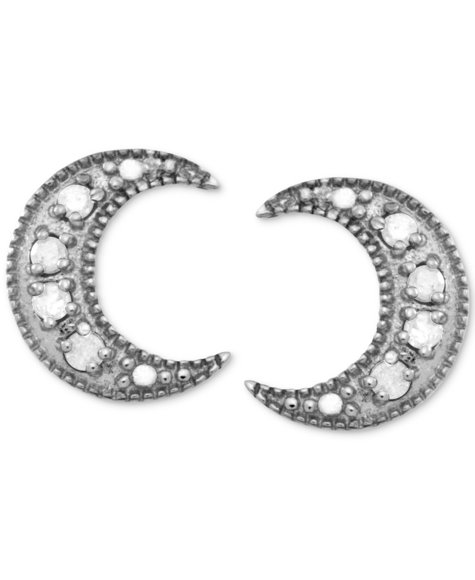 Серьги-гвоздики Diamond Crescent Moon Stud Earrings Sterling Silver