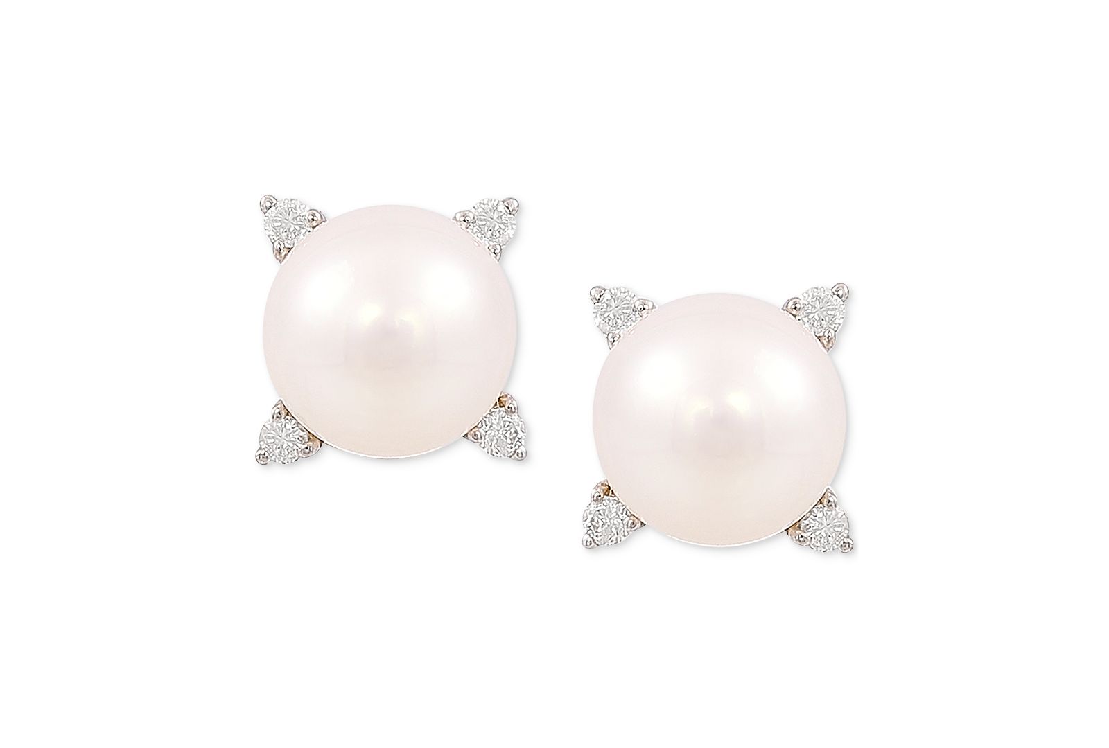 Серьги-гвоздики Honora Cultured Freshwater Pearl (8mm) & Diamond (1/8 ct. t.w.) в 14k Gold