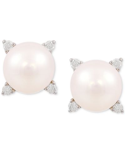 Серьги-гвоздики Honora Cultured Freshwater Pearl (8mm) & Diamond (1/8 ct. t.w.) в 14k Gold