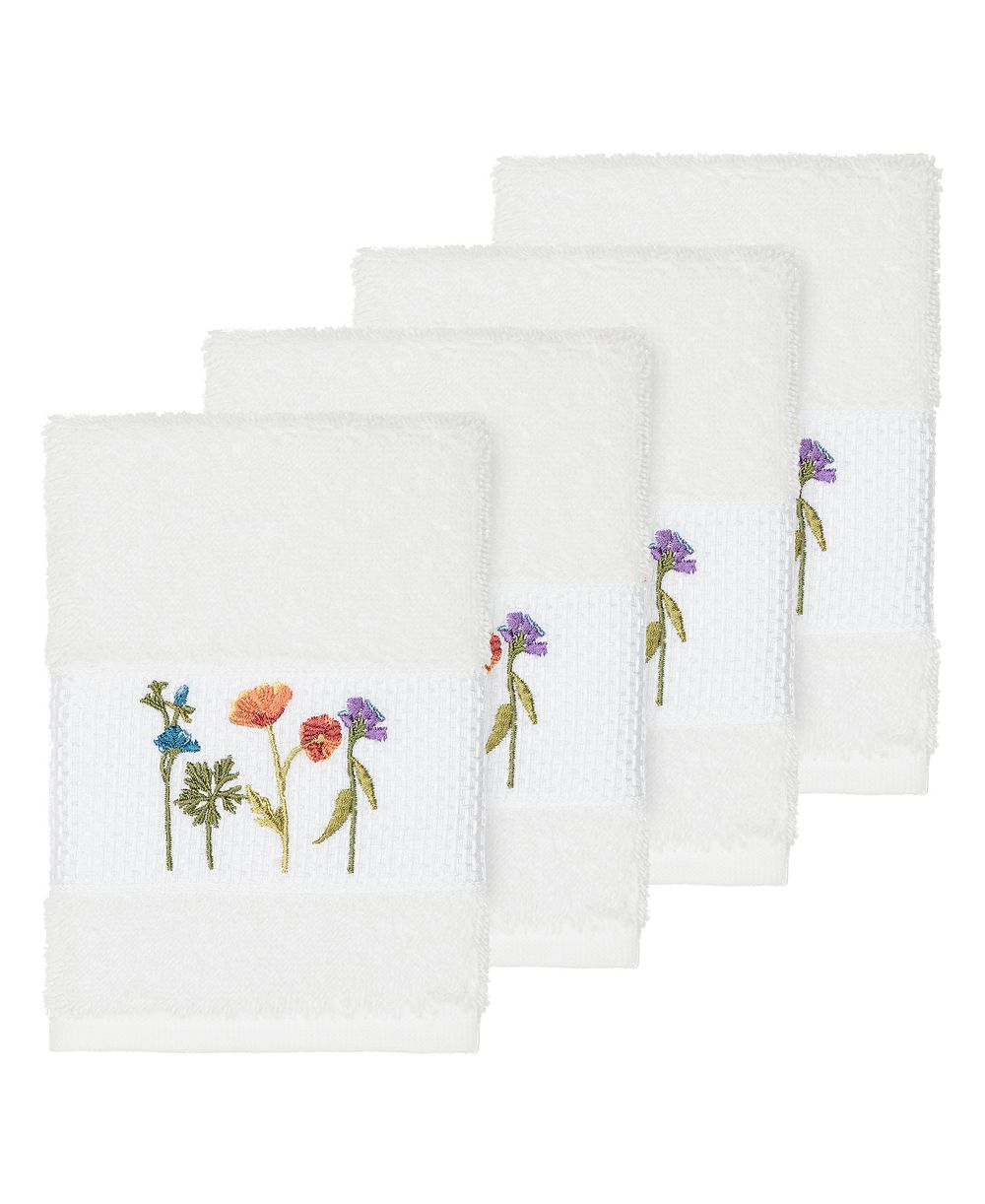 Linum Home Turkish Cotton Serenity 4-Pc. Embellished Washcloth Set