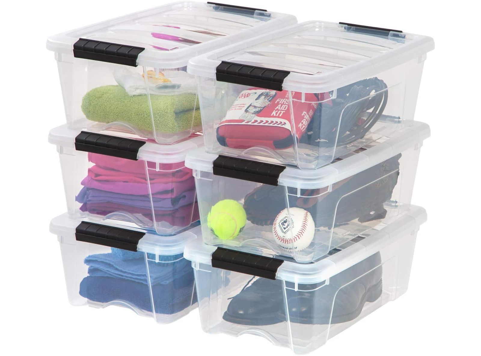 IRIS 12.75 Qt Plastic Stackable Storage Bin with Lid, Clear, Storage Organizer, 6Pk