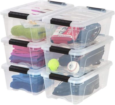 IRIS 12.75 Qt Plastic Stackable Storage Bin with Lid, Clear, Storage Organizer, 6Pk