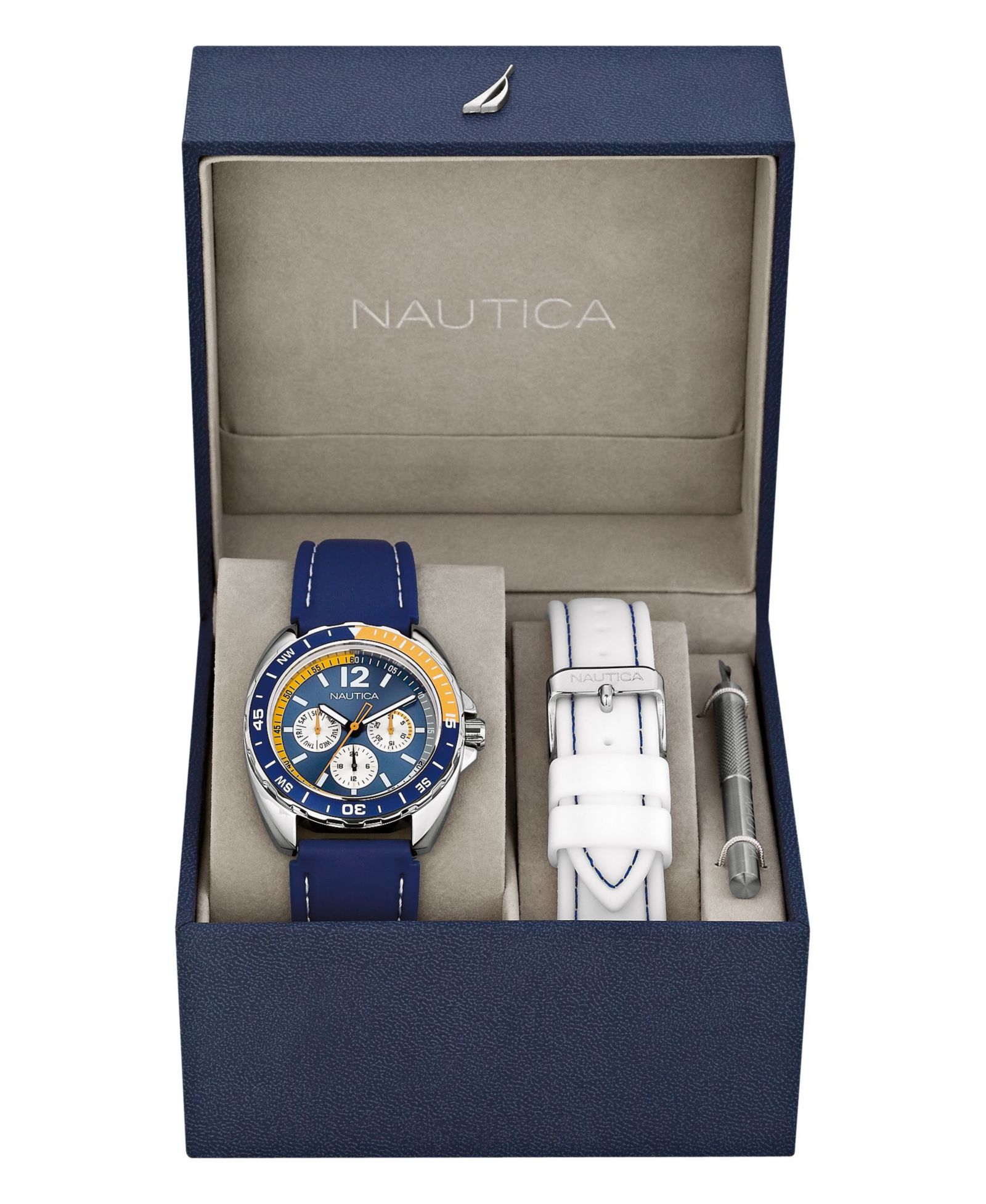 Набор часов Nautica Men's N09915G Sport Ring Multifunction, синий ремешок, белый ремешок