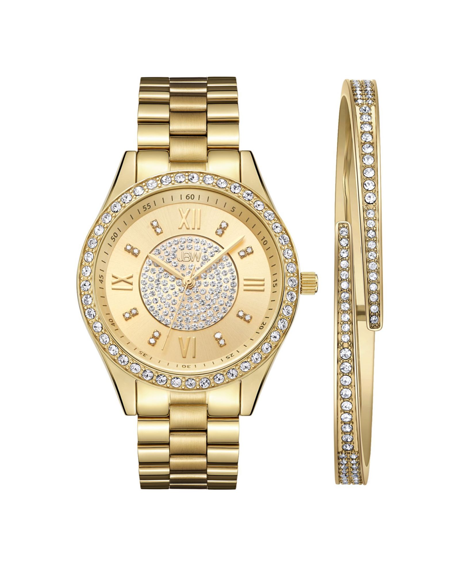JBW Women's Mondrian Jewelry Set Diamond (1/6 ct.t.w.) 18k Gold Plated Stainless Steel Watch
