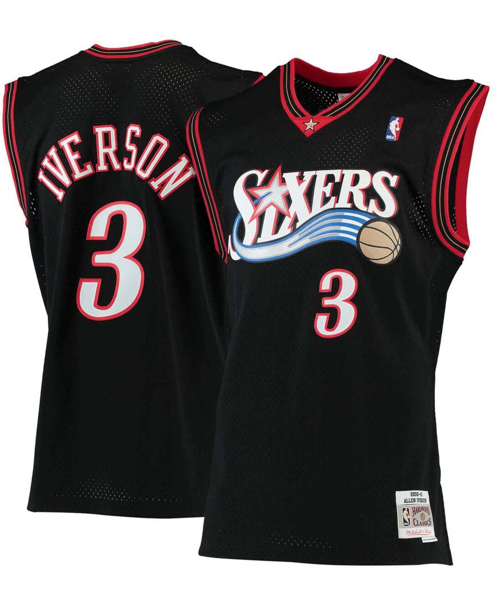 Мужская баскетбольная джерси Philadelphia 76Ers 2000-01 Hardwood Classics Swingman, Allen Iverson, черная