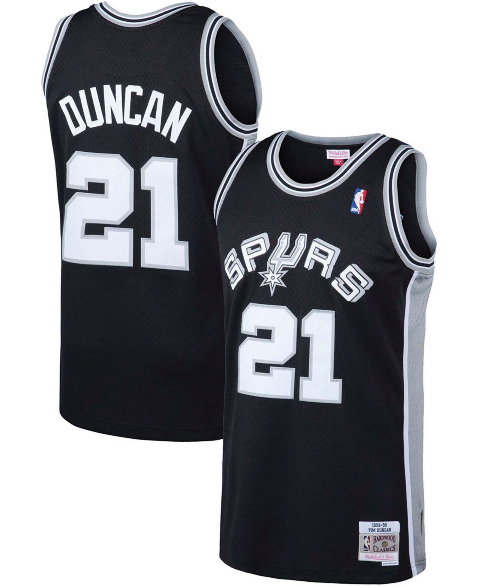 Мужская джерси Tim Duncan Black San Antonio Spurs 1998-99 Hardwood Classics Swingman