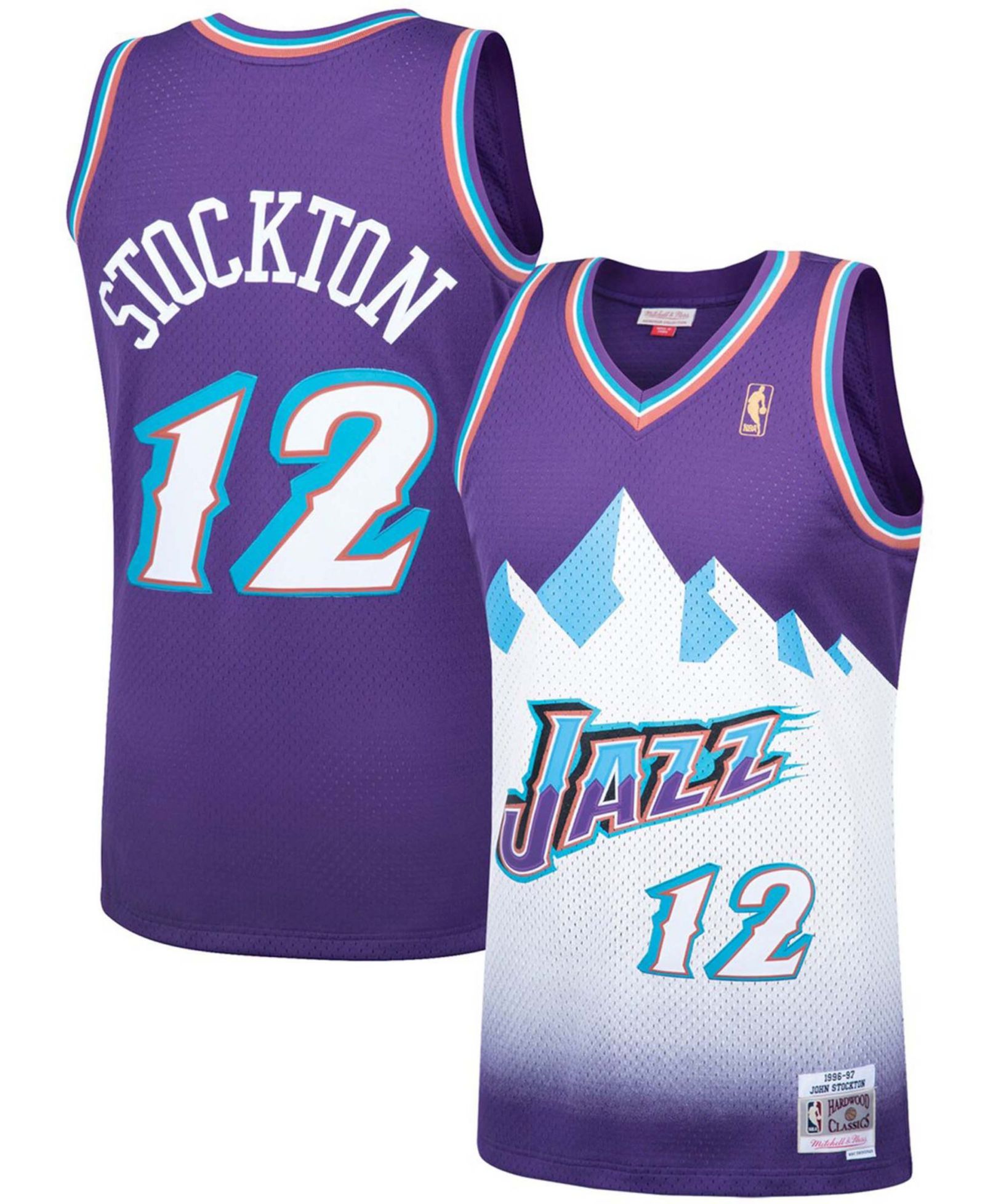 Мужская джерси Mitchell & Ness John Stockton Purple Utah Jazz 1996-97 Hardwood Classics Swingman