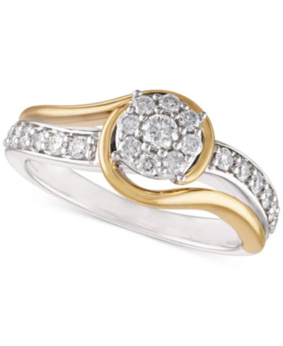 Two-Tone Diamond Cluster обручальное кольцо в 14k White Gold и 14k Gold