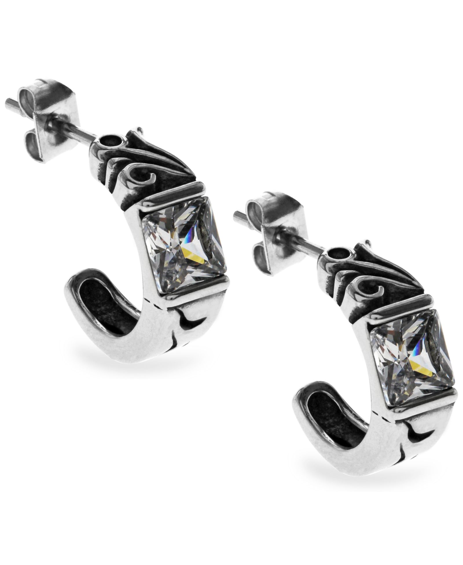 Серьги-кольца Sutton Stainless Steel Square Stone Open Hoop