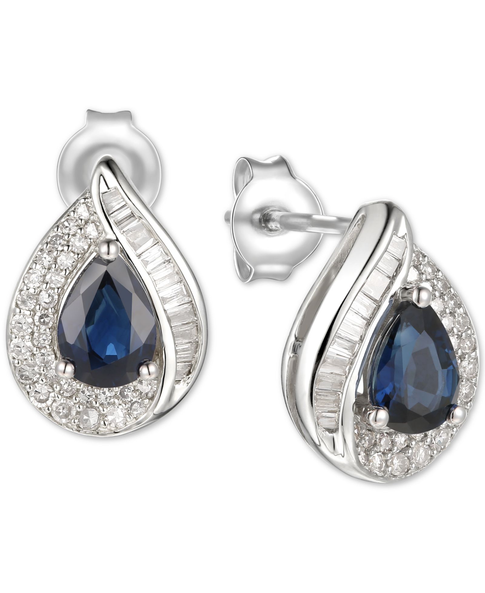 Серьги-гвоздики Sapphire (9/10 ct. t.w.) & Diamond (1/3 ct. t.w.) в белом золоте 14k