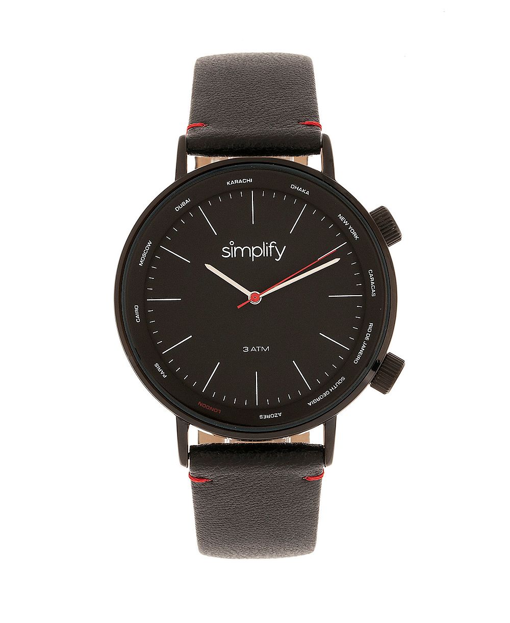 Simplify Quartz часы 3300 Black Dial с черным кожаным ремешком 43mm