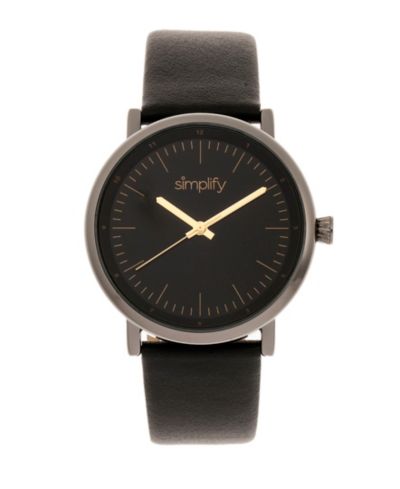 Simplify Quartz The 6200 Black Dial, Genuine Gunmetal Leather Watch 39mm
