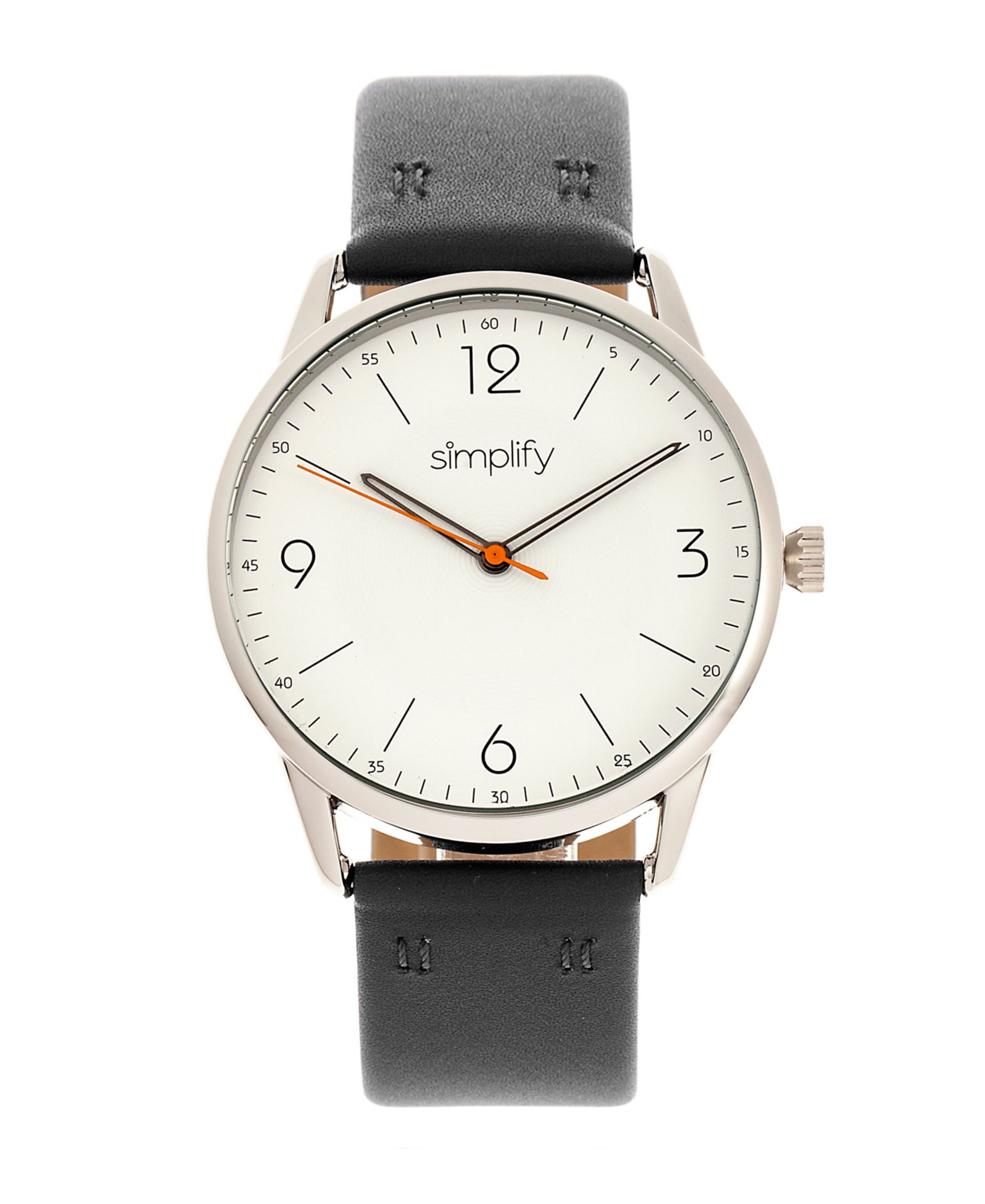 Simplify Quartz The 6300 White Dial, Genuine Black Leather Watch 41mm