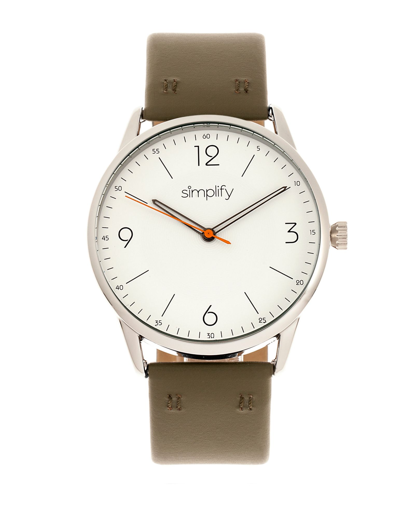 Simplify Quartz The 6300 White Dial, Genuine Olive Leather Watch 41mm