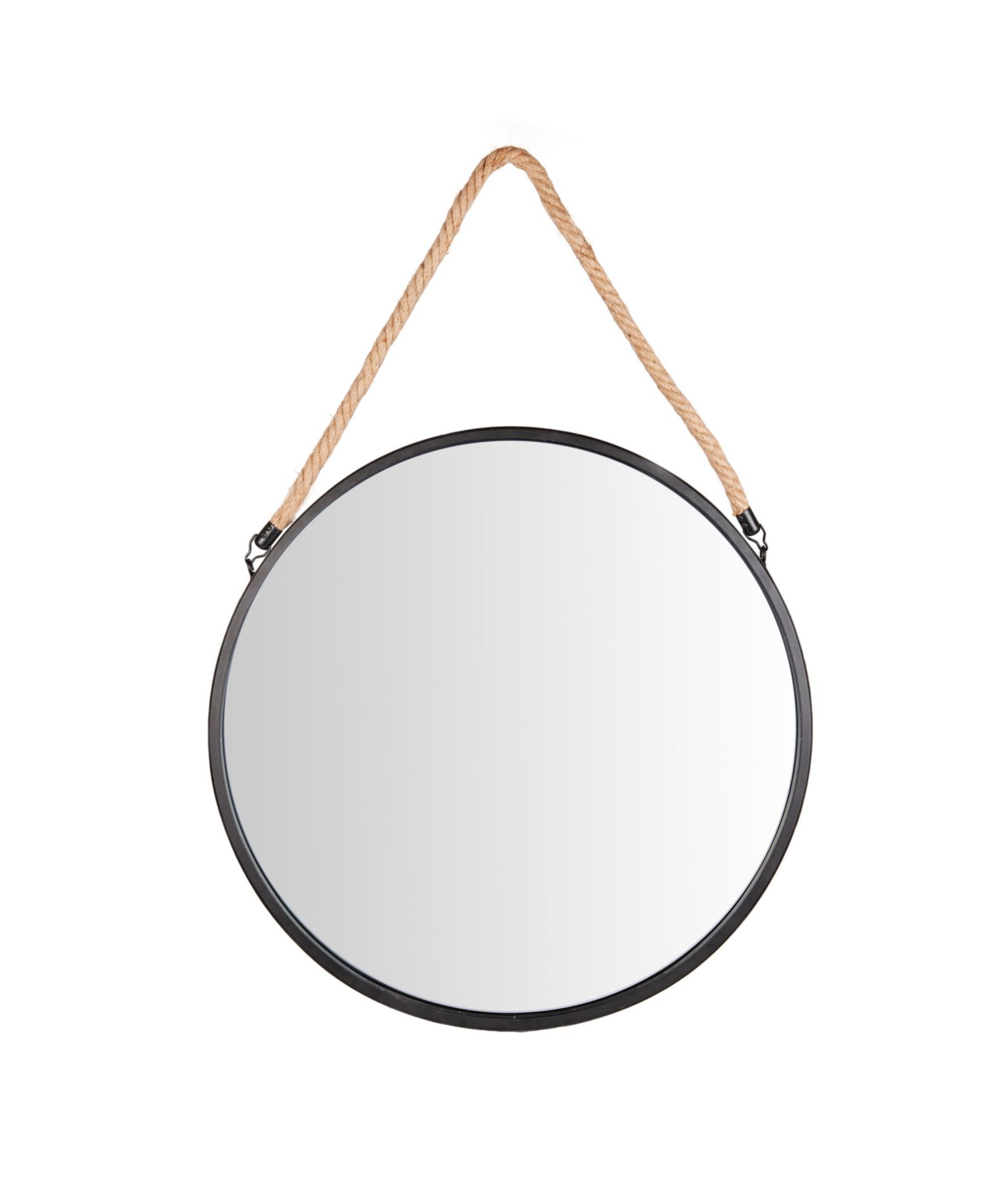 Danya B Framed 20 in. Round Black Metal Wall Mirror with Hanging Rope