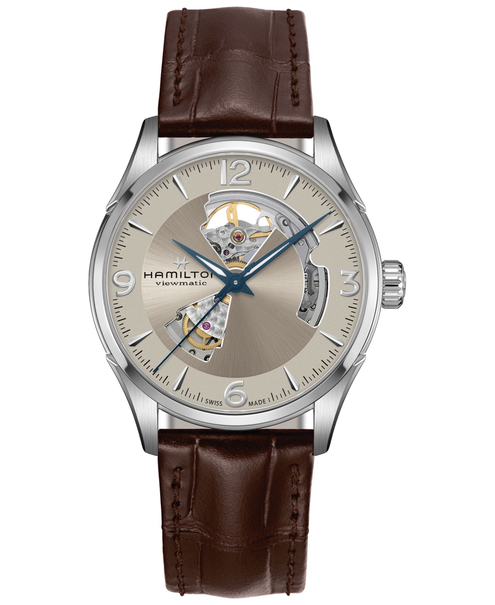 Hamilton Men’s Swiss Automatic Jazzmaster Open Heart Brown Leather Strap Watch 42mm