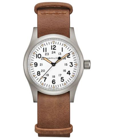 Мужские часы Hamilton Swiss Mechanical Khaki Field Brown Leather Strap 38mm