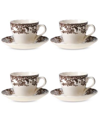 Spode Delamere Teacup & Saucer, Set of 4