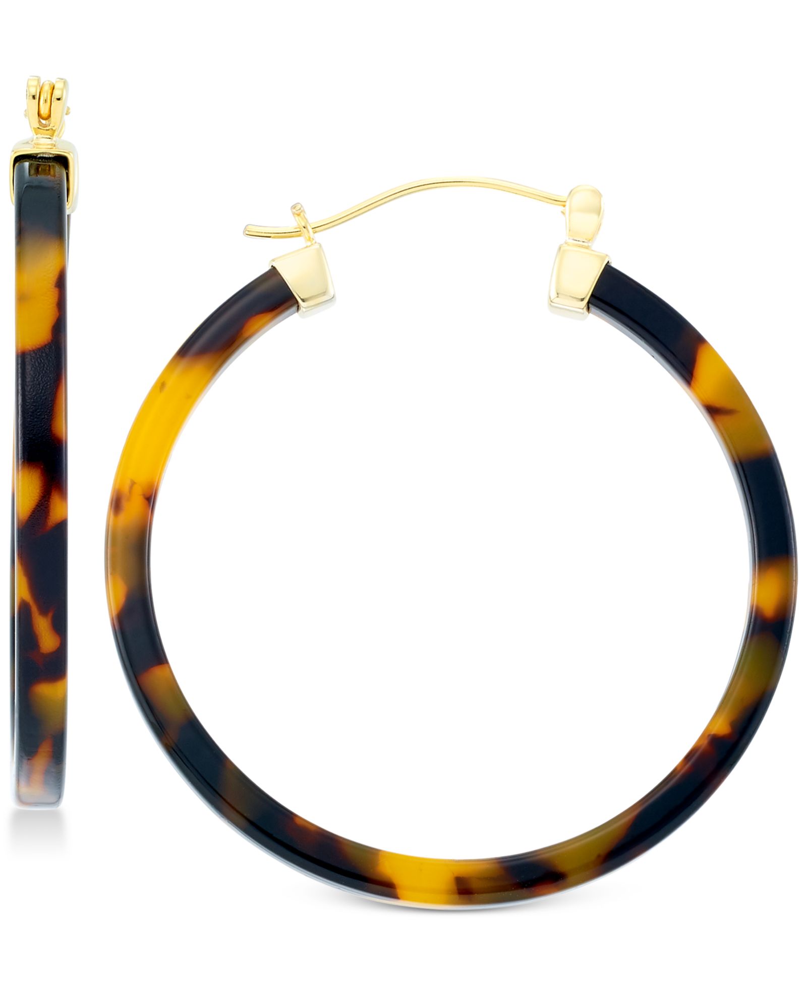 Simone I. Smith Tortoiseshell-Look Lucite Hoop Earrings в 18k Gold over Sterling Silver