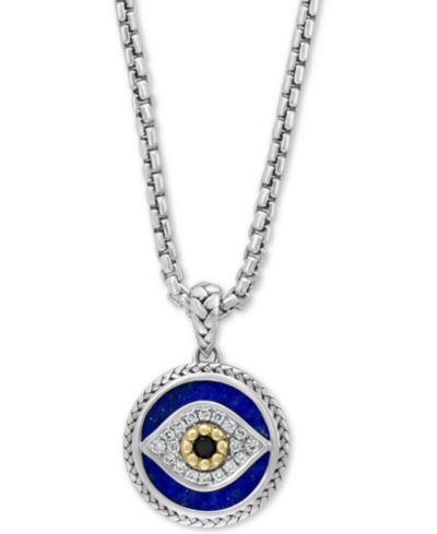 Подвеска EFFY® Multi-Gemstone & Diamond (1/10 ct. t.w.) Evil Eye 22" в Sterling Silver & 14k Gold