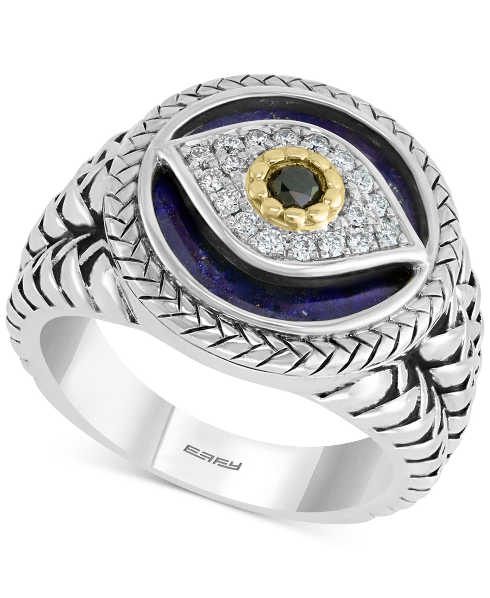 Мужское кольцо EFFY® Multi-Gemstone & Diamond (1/10 ct. t.w.) Evil Eye из стерлингового серебра и 14k Gold