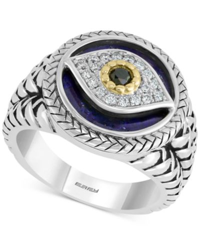 EFFY® Men's Multi-Gemstone & Diamond (1/10 ct. t.w.) Evil Eye Ring in Sterling Silver & 14k Gold