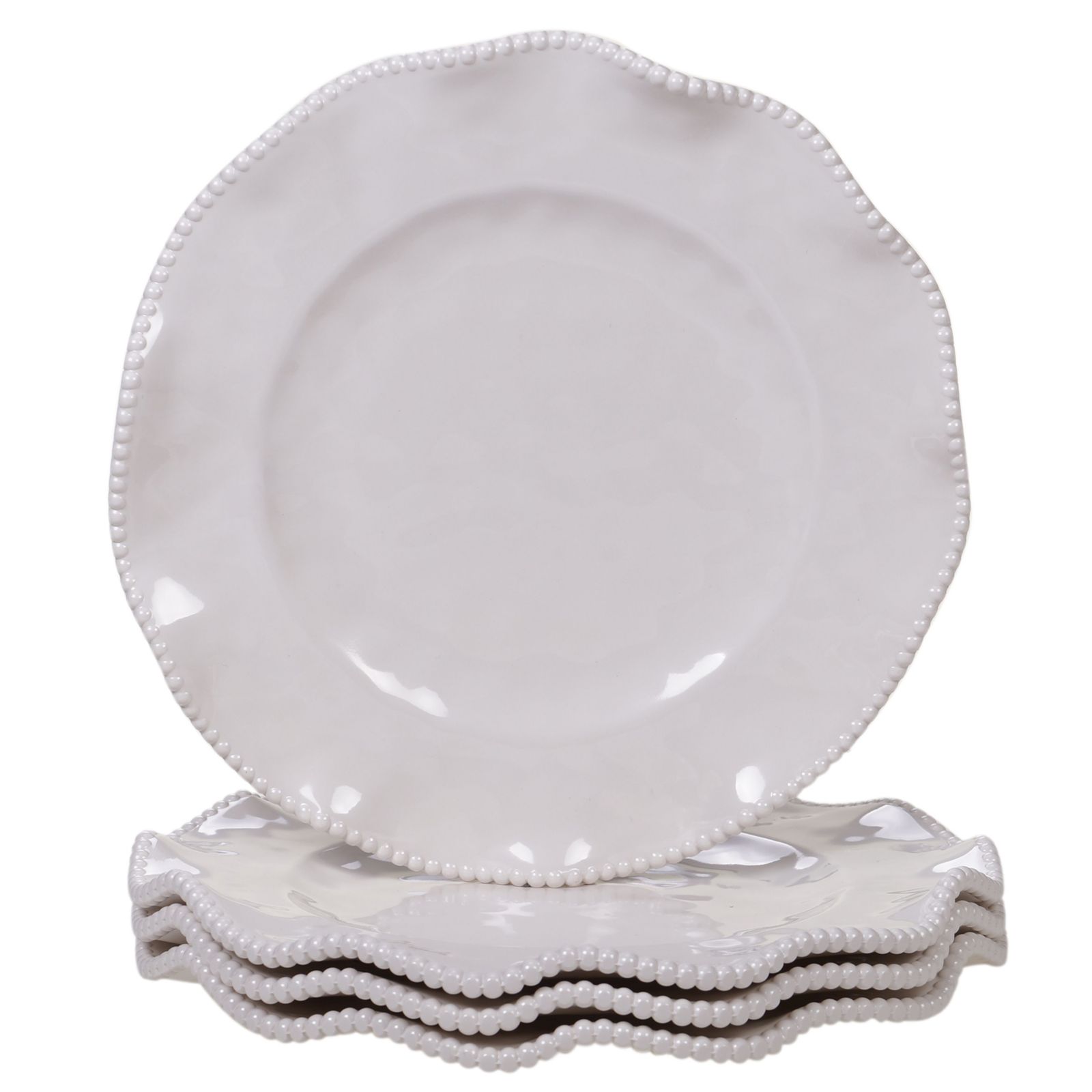 Certified International Perlette Cream Melamine Dinner Plates, Set of 4