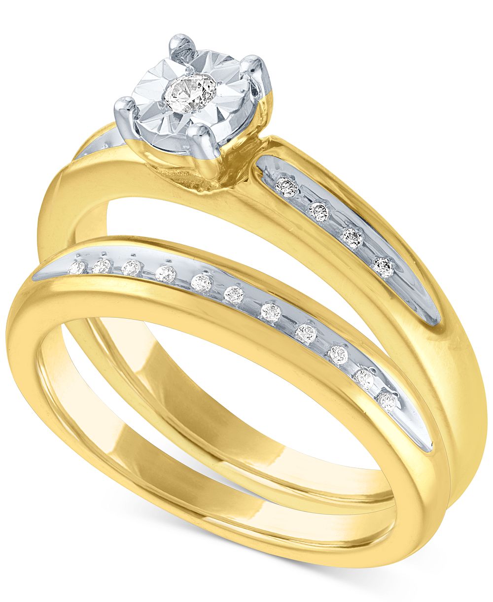 Diamond Bridal Set (1/10 ct. t.w.) в 14k Gold поверх Sterling Silver