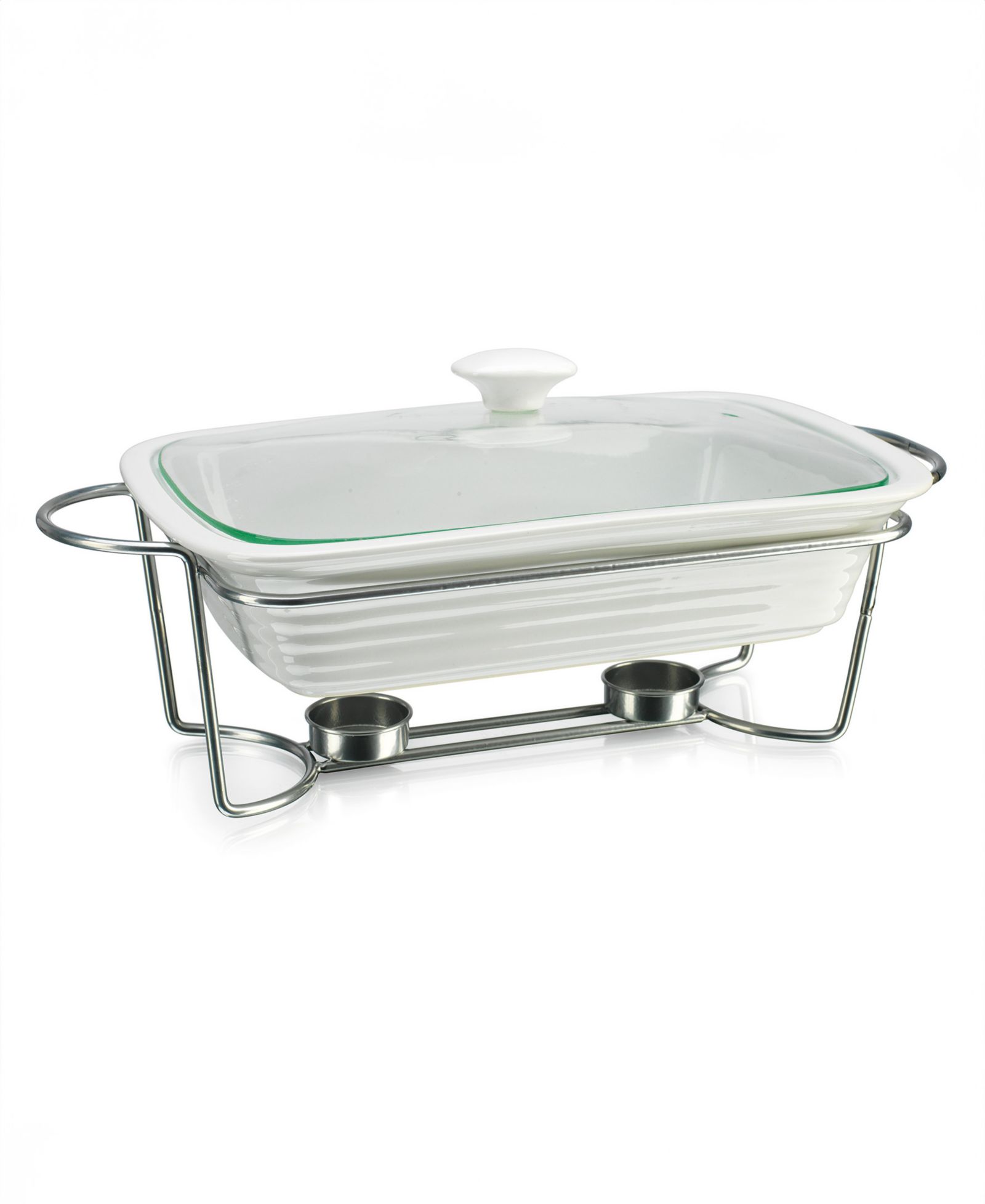 Godinger White Rectangle Porcelain Baker With Stand