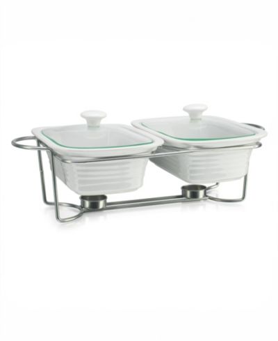 Godinger White Rectangle Double Porcelain Baker With Stand