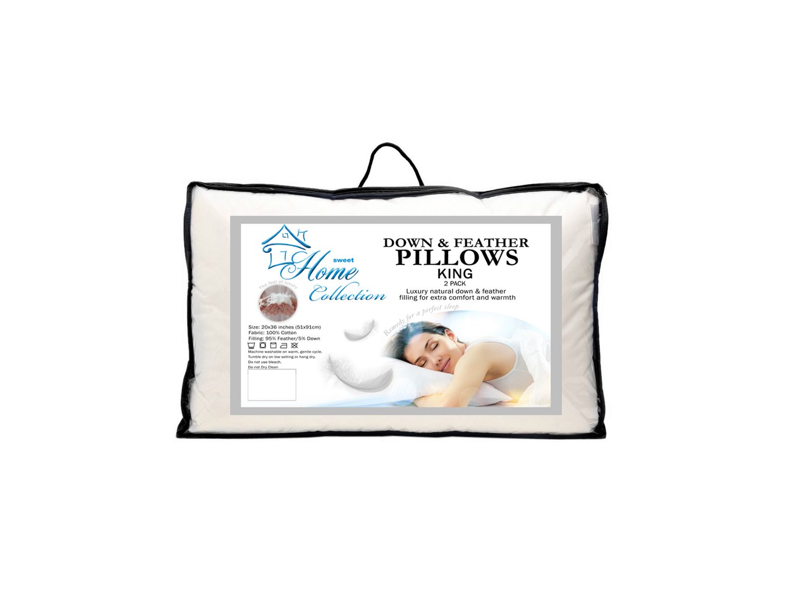 Sweet Home Collection Down and Feather Blend 100% Cotton Cover Premium 2-Pack Pillows, King