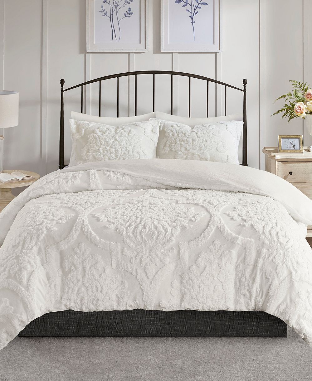 Madison Park Viola Damask Tufted 3-Pc. Duvet Cover Set, Full/Queen
