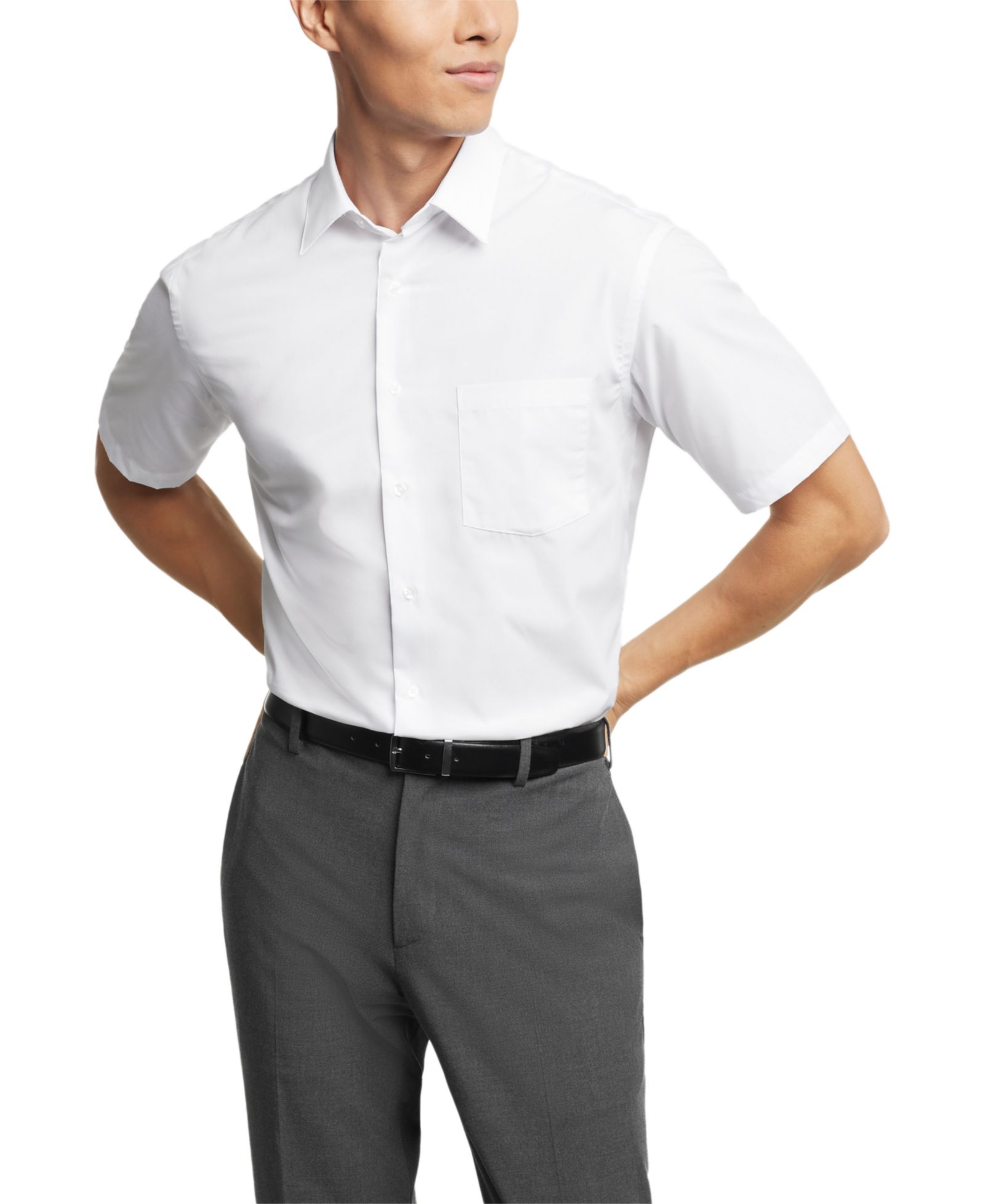 Men's Regular Fit Poplin Short Sleeve Dress Shirt