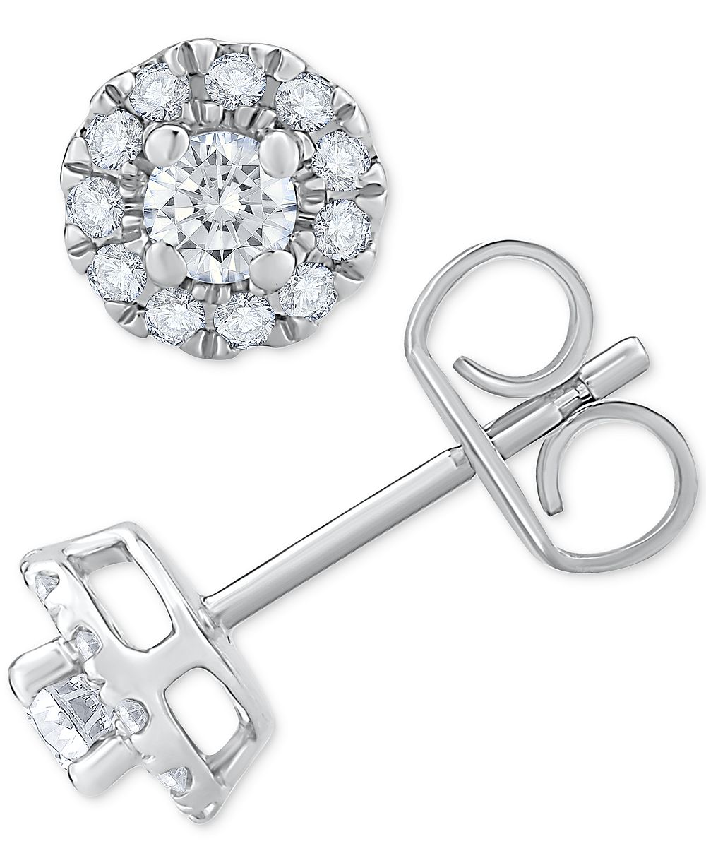 Серьги-гвоздики Diamond Round Halo в 14k белом золоте или 14k золоте