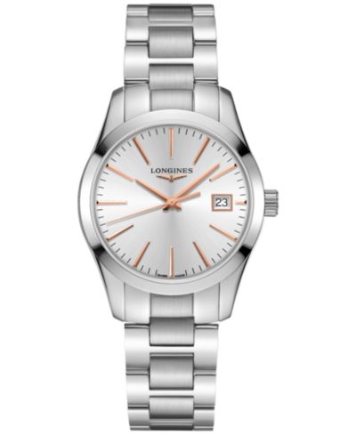 Женские швейцарские часы Longines Conquest Classic, стальная цепочка, 34mm