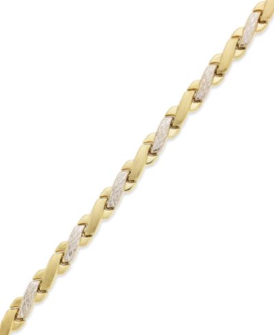 10k Gold and White Gold Bracelet, Two-Tone X Bracelet