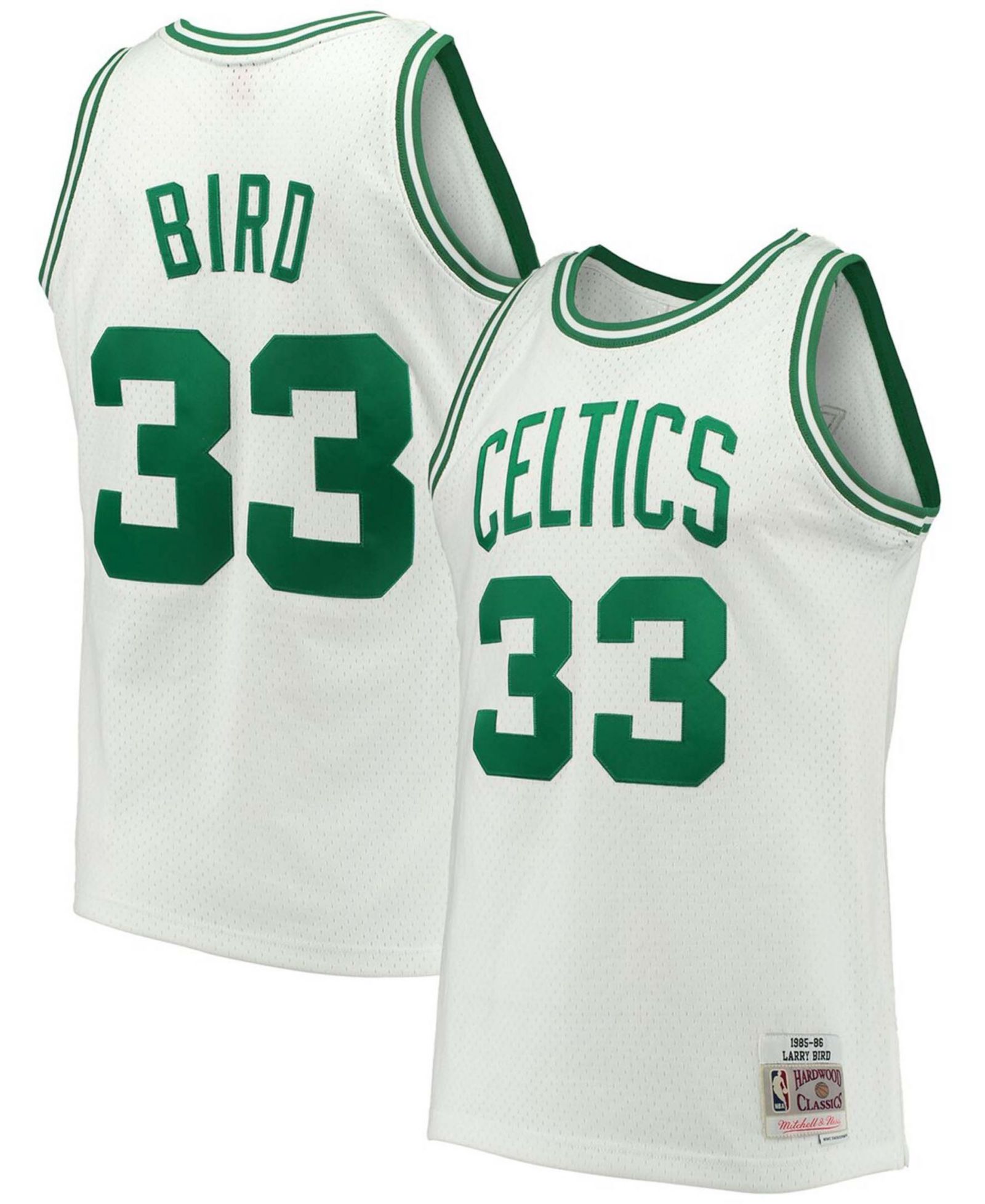 Мужская джерси Larry Bird White Boston Celtics 1985-86 Hardwood Classics Swingman