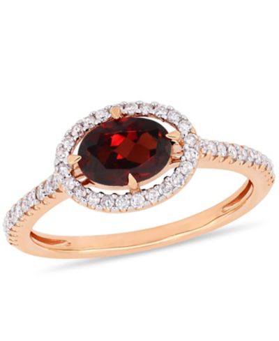 Кольцо Macy's Garnet и Diamond Halo из розового золота 10k