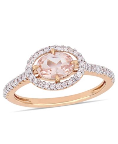 Кольцо с морганитом (3/4 ct.t.w.) и бриллиантом (1/4 ct.t.w.) в оправе Halo, 14k Rose Gold