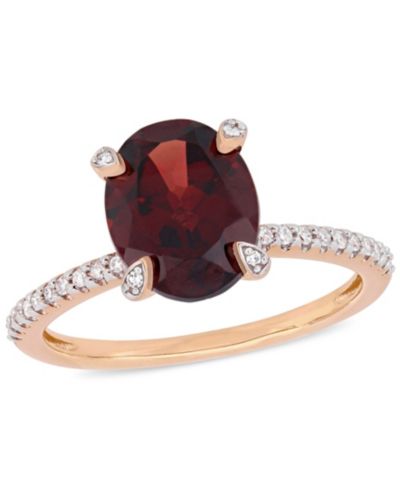 Кольцо с гранатом (3 ct.t.w.) и бриллиантом (1/10 ct.t.w.) из розового золота 10k