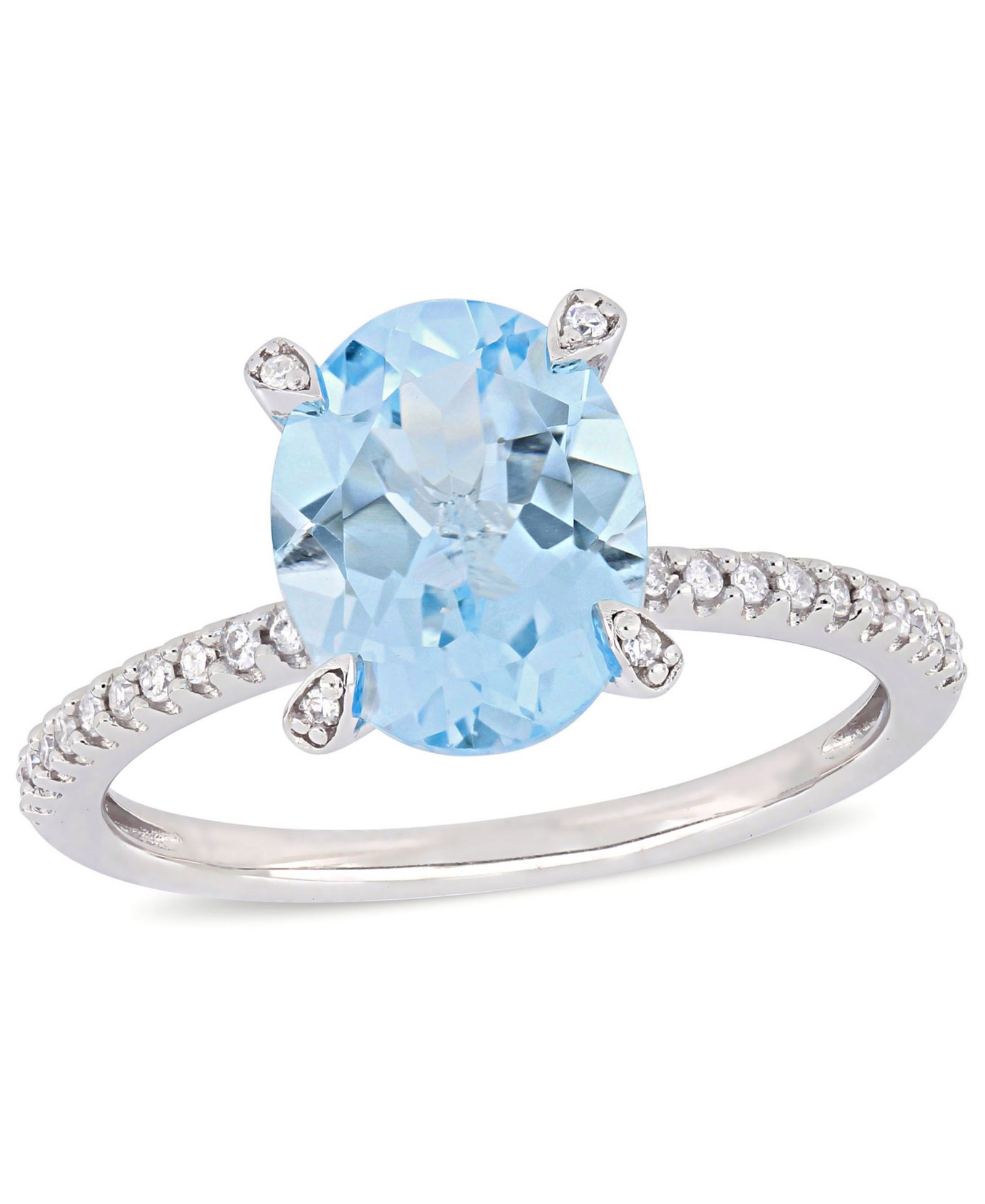 Кольцо с голубым топазом (3-3/4 ct.t.w.) и бриллиантом (1/10 ct.t.w.) в белом золоте 10k