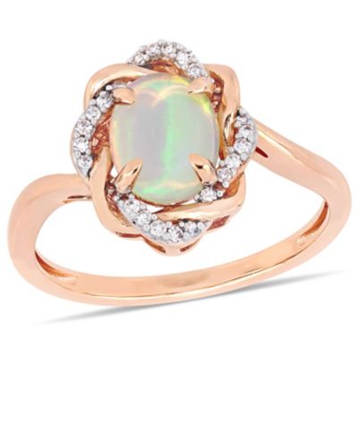 Macy's кольцо Interlaced Halo с Blue Opal и Diamond в 10k Rose Gold