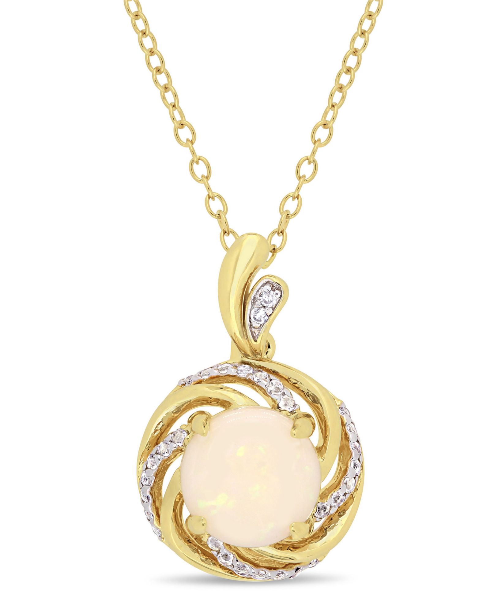 Ожерелье Opal, White Topaz и Diamond-Accent Swirl Halo 18" из 18k Gold поверх Sterling Silver